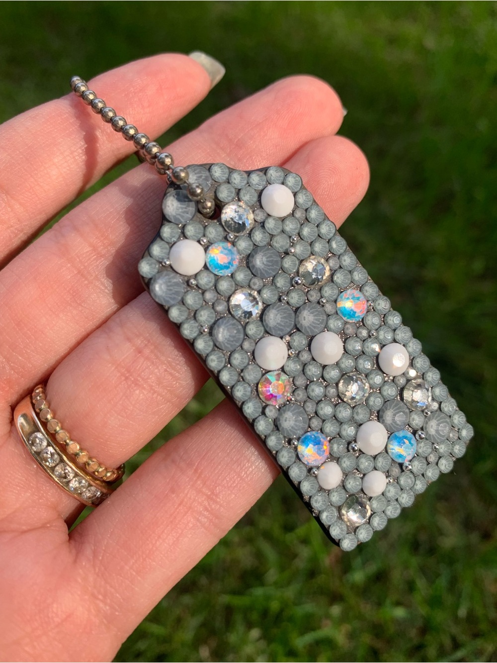Coach New York Gray Hang tag with Rhinestones bag charm